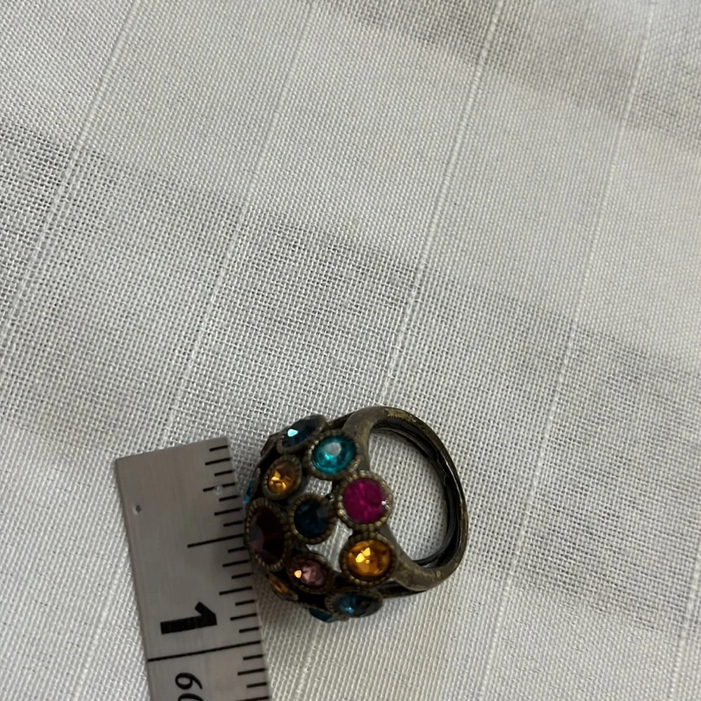 17 stones cluster multicolored statement or cocktail signed ring